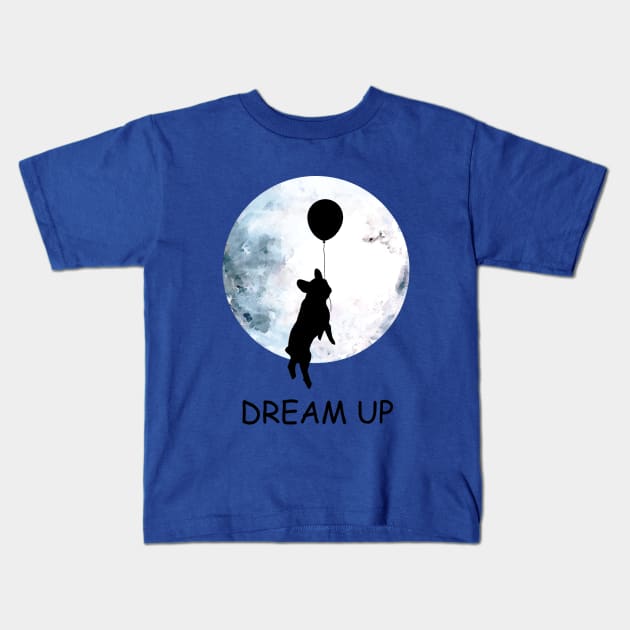 French bulldog lovers, frenchie at moon, dream up, follow your dream Kids T-Shirt by Collagedream